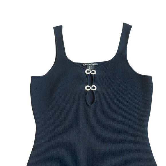 Christian Lacroix Black Sheath Bodycon Dress Sleeveless Crystal Bow Size Medium - Picture 2 of 11